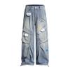 Jeans Rectos Retro Americanos con Pliegues y Bordado de Cachorro para Hombres y Mujeres, Pantalones de Pierna Ancha con Colgante de Cachorro Desmontable para Parejas