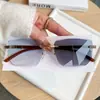 Moda Europea y Americana Nuevas Gafas de Sol Fotocromáticas sin Marco y Borde Cortado, Elegantes Gafas de Sol Estilo Calle de Gama Alta con Patillas de Grano de Madera, Gafas de Moda