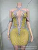 Conjunto de Actuación para Cantante de Bar de Nuevo Estilo Veraniego, Falda Bodycon con Pedrería, Falda Ultra Corta, Vestido de Noche, Elegante Vestido con Cuello Halter