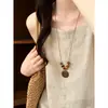Estilo Étnico Cordão de Couro Marrom Contas de Madeira Colar Redondo Estilo Retro Artístico Corrente para Clavícula Colar com Senso de Design de Nicho