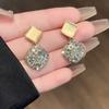 S925 aguja de plata Corea del Sur moda Pendientes cuadrados de ópalo con incrustaciones de diamantes diseño personalizado nuevo estilo pendientes Internet celebridad luz lujo alto