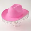 Sombrero de Vaquero Occidental Rosa con Pedrería y Borlas Largas para Fiesta Escenario Boda Sombrero de Novia para Mujer Festival de Música Carnaval Luna de Miel