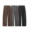 Pantalones Anchos de Pierna Recta con Pliegues Drapados Estilo Old Money para Hombre, Pantalones Casuales Transpirables de Otoño, Pantalones de Traje Drapados de Pierna Recta de Moda
