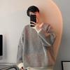Suéter listrado de gola redonda masculino outono e inverno nova moda suéter de gola alta estilo japonês retrô solto roupas de cima para combinar