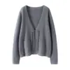 Nuevo Cárdigan de Cachemira Estilo Chino para Mujer Cuello en V Botones Jacquard Top Suelto Chaqueta de Suéter de Lana Suéter Tejido