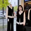 Camisa Chaleco de Dos Piezas Falsas con Cuello en V y Botones para Mujer, Primavera 2026, Tallas Grandes, Corte Holgado, Adelgazante, Elegante, Top de Contraste de Color