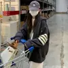 Sudadera Rayada Holgada Nueva para Mujer Primavera y Otoño Estilo Coreano Estilo Perezoso Tallas Grandes Adelgazante Casual Versátil