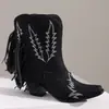 Botas de Mujer Transfronterizas de Comercio Exterior 2026 Otoño e Invierno Nuevas Botas Martin Estilo Europeo y Americano con Borlas, Tacones Gruesos, Botines Bordados, Tallas 40-48