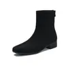 Nuevas Botas Cortas de Estilo Coreano Retro de Piel Gamuzada, Punta Cuadrada, Versátiles, con Tacón Grueso, Alargadoras, Adelgazantes, Tacón Grueso, Botas Martin de Tacón Medio para Otoño e Invierno