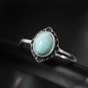 Anillo de Plata Tailandesa Hecho a Mano para Mujer Turquesa Incrustado Plata S925 Cara de Huevo Anillo de Onda de Diamante Vintage Desgastado
