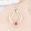 Collar para Mascotas Decorado Estilo Palacio, Collar de Perlas de Doble Capa para Gatos y Perros, Tamaño Ajustable