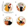 Posavasos de Madera con Dibujo de Gato Negro de Dibujos Animados Juego de Cuatro Piezas Decoración de Mesa Aislamiento Térmico Alfombrilla Antideslizante Posavasos para Mascotas