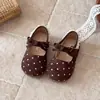 Zapatos de princesa para niñas, estilo coreano, zapatos de caminar de suela blanda para niños pequeños, colección de primavera, zapatos de cuero transpirables, diseño de lunares, adecuados para bebés de un año