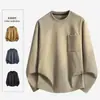 Camiseta de manga larga con cuello redondo para otoño, corte holgado, top atlético casual, absorbe la humedad, amigable con la piel, camiseta básica simple para hombre