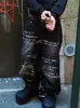 Jeans Lavados Retro Y2K Transfronterizos Europeos y Americanos Estilo Calle Milenio Estampado de Letras Jeans de Pierna Recta de Cintura Baja para Hombre