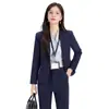 Traje corto de primavera y otoño para mujeres petite, adecuado para entrevistas de estudiantes universitarios, profesional y elegante, corte ajustado, conjunto de traje azul marino