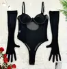 2024 Verano Más Vendido Bodis Eróticos Transparente Sexy Sencillo Adelgazante Levantador de Glúteos con Guantes para Mujer