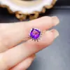 Anillo de Amatista Natural Popular al por Mayor de Fábrica Plata S925 Incrustado con Piedra Principal 6*6 Joyería de Lujo Venta Directa de Fábrica