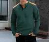 Comercio Exterior Transfronterizo Amazon Nuevo para Hombre Waffle Casual Versátil Dos Tonos Cuello Alto Abotonado Manga Larga Henry