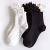 Meias jk brancas com babados femininas de cano médio primavera e outono loli atmosfera tom branco renda verão meias curtas japonesas