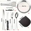 Conjunto de Talheres de Aço Inoxidável Transfronteiriço Prato para Churrasco ao Ar Livre Pegador de Comida Faca Garfo Colher de Acampamento Bolsa de Armazenamento Portátil Amazon