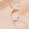 Yi Lu Yin Plata de Ley S925 Miel Natural Cera Transparente Jade de Agua Anillo Guía Ágata Roja Anillo Abrible Retro Estilo Chino Anillo de Plata