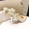 Sandalias de Tacón Alto Elegantes de Punta Fina Estilo Francés para Mujer Color Nude con Lazo Nuevo Primavera/Verano 2026