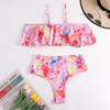 2025 nuevo bikini sexy europeo y americano de talla grande para hombros color tie-dye plus grasa traje de baño dividido para mujer en stock