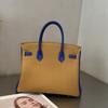 Bolso de Piel Genuina para Mujer Modelo Nuevo 2026, Piel de Vaca Capa Superior Piel Togo, Bolso con Bloques de Color Platino, Bolso de Mano Estilo Europeo y Americano para Mujer, Venta al por Mayor Transfronteriza