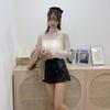 Camisa abullonada de encaje con cuello apilado para principios de otoño de 2025, blusa interior para mujer, estilo coreano, camisa con base calada sexy para mujer