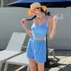 Verão Novo Fofo e Fresco Estilo Coreano Conservador Cintura Alta Emagrecedor Cor Sólida Sexy Hot Girl Doce Roupa de Banho