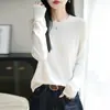 Suéter de punto de lana suave estilo francés para mujer, de manga larga, adelgazante, fino, capa base superior agradable para la piel