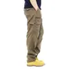 Calças de trabalho casuais masculinas para comércio exterior, cintura elástica, tamanho grande, múltiplos bolsos, corte solto, calças compridas para canteiros de obras