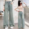 Calça Jeans Feminina Primavera e Outono 2026 Novo Estilo Calça Reta Infantil para Crianças Maiores Calça Wide Leg para Alunos do Ensino Médio Calça Fina Tendência