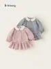 Roupas Infantis Bangxuan Outono Novos Estilos Vestido de Boneca Meninas Bebê Saia Xadrez Saia Infantil Vestidos de Manga Longa para Meninas
