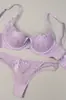 Conjunto de lencería sexy europeo y americano fino con encaje bordado, sujetador de estilo francés con aros suaves para bustos grandes para que parezcan más pequeños y prevenir la flacidez