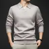 Suéter de punto para hombre con cuello de gaviota de manga larga al por mayor transfronterizo, nuevo suéter básico de punto liso con cuello camisero para primavera y otoño para hombre