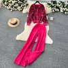 Traje de Moda Europeo para Mujer en Otoño, Top de Punto Holgado Casual Versátil con Cuello Redondo y Mangas Largas, Pantalones de Pierna Ancha de Cintura Alta