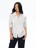 Camisa Blanca de Rayas con Cuello y Cintura Plisada BESOBR para Mujer, Blusa Casual Elegante Holgada de Manga Larga para Otoño