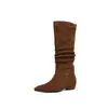 Nuevas botas apiladas de estilo coreano hechas de gamuza y cuero nubuck con un aumento de altura interno de 2.5 cm, botas para mujer que no sobrepasan la rodilla, botas de media pantorrilla, botas western