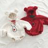 Traje de Navidad Año Nuevo Osito Bebé Lindo con Capucha Forrado de Polar Otoño Invierno Mameluco Traje para Gatear Ropa de Bebé Ins Nuevo