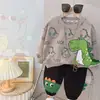 Coreano Nuevo Primavera Manga Larga Dibujos Animados Estampado Animal Dos Piezas Conjunto Bebé Hombres y Mujeres Elegante Moda Traje Deportivo Tendencia