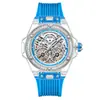Funda transparente de moda nuevo reloj para hombre ONOLA/aolina Reloj mecánico automático con incrustaciones de diamantes Correa impermeable para hombre