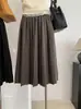 KEKEZOON Falda Midi Plisada Fluida Cintura Elástica Línea A Adelgazante Color Sólido Falda Plisada Cepillada Toma Real 9450