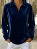 Camisa de terciopelo para mujer europea y americana, color liso, vintage, a la moda, casual, camisa de manga larga, top con cuello, estilo casual de otoño e invierno