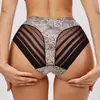 Ropa interior sexy europea y americana con costuras de malla para mujer, transpirable, delgada para verano, transparente, cadera, cintura alta, talla grande, calzones para dama