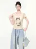 Camiseta de Manga Corta con Cuello en V y Estampado de Gatitos Spicy Girl para Mujer, Nuevo Estilo Verano 2026, Corte Ajustado, Ceñida a la Cintura, Favorecedora, Top Versátil