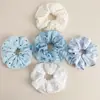 Diadema de pelo de gran tamaño con rayas plisadas azul claro para coleta estilo coreano suave ambiente perezoso accesorio de tela para el pelo