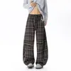 Pantalones de cuadros a bloques de color estilo retro casual 2026 de pierna ancha para hombres y mujeres, nuevos pantalones casuales versátiles de otoño e invierno de corte holgado estilo coreano de largo completo