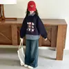 Conjunto de Moletom e Calça Falso Duas Peças Estilo Coreano Academia para Meninas Primavera Outono Top com Lapela Conjunto Jeans Duas Peças 2026